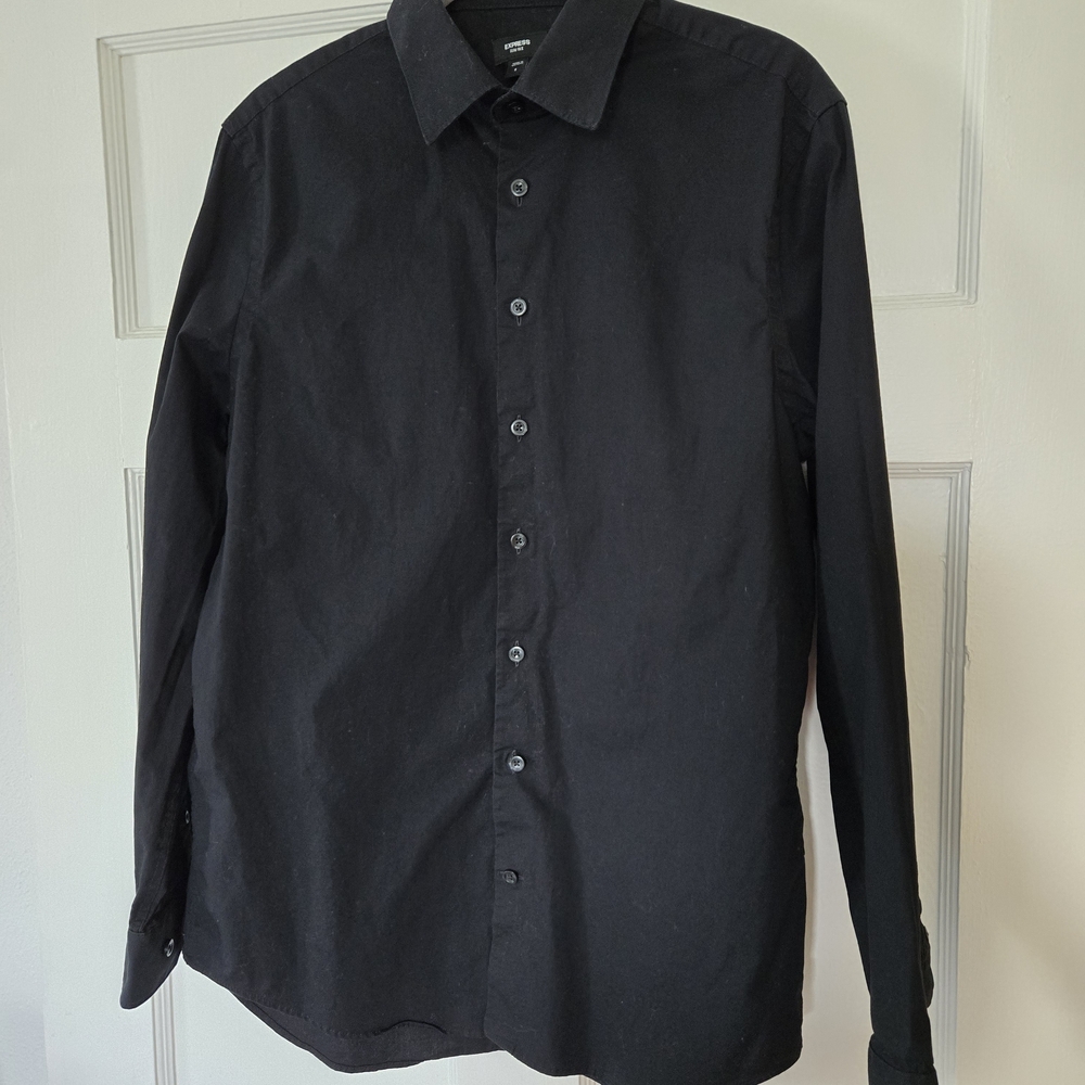 Express Men’s Black Long-Sleeve Button-Down Shirt